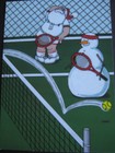 Unused Vintage Greeting Card Gwyn Wahlmann Christmas Santa At Tennis W  Snowman