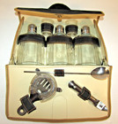 Vintage Travel Bar Set 3 Decanters Tools Portable Cocktail Kit Mid Century