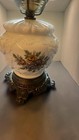 Two Vintage Gone With The Wind Wild Rose Hurricane Parlor Lamps Milk Glass 