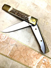Vintage Stag   Brass Berry Wood Style Folding Pocket Knife Rosteret  Patent