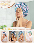 Large Shower Caps For Women Reusable Waterproof Satin Lined Shower Cap With Adju