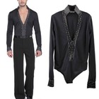 Men Latin Tango Salsa Dance Shirt Ice Skating Leotard Tops Ballroom Dancewear 
