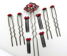 Hair Pin Fork Shades Of Red Crystal Rhinestones Ab Accents Hair Accessories Lot