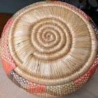 Vtg Coil Woven Handmade Round Ethiopian Basket With Lid Green Purple Pink