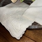 Vintage Linen Floral Wedding Handkerchief Embroidered   Off White