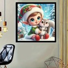 Cute Christmas Elf Hugging Squirrel Diamond Painting Kit - Full Drill 5d Diy Art