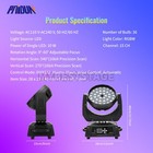 Paidun 36x10w Led Rgbw Zoom Moving Head Stage Light Wash Effect Sound Activated