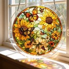 20cm Sunflower Butterfly Suncatcher Stained Style Acrylic Puzzle Window Hanging