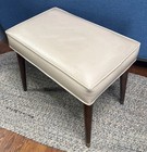 Vtg Mid Century Modern Footstool Ottoman Seat Vinyl Beige Tapered Leg Beige Mcm