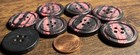 Set Of 8 Vintage Nos 4-hole Dull Black   Pink Plastic Buttons 1  25 5mm 17642