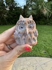Vintage Small Pottery Owl Mid Century Modern Glazed Hoot Wide Eyed Eyelashes
