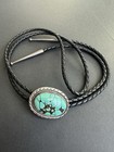 Vintage Sterling Silver Natural Turquoise Bolo Tie Western Cowboy Signed G h