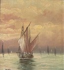 Small Antique Original Oil Painting Sea Board  Seascape Yachting  Signed  Framed