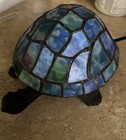Vintage Stained Glass Tiffany Style Turtle Accent Table Lamp Night Light Decor