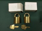 2 Vintage American Lock Made In Usa Round Barrel Cylinder Brass Padlock Rare Htf