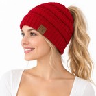 C c Women Warm Beanie Tail Ponytail Messy Bun Solid Ribbed Knit Beanie Hat