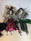 Rare Pair Vtg Mardi Gras Musical Harlequin Dolls 20    Porcelain Rotating Set
