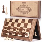 15  Magnetic Wooden Chess Set - Folding Board  Extra Queens  Storage Slots  Trav