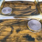 4 Vintage Mid Century Modern Amber Tortoise Lucite Snack Tray Plate Coaster Mcm