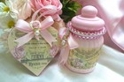 Shabby Chic Victorian storage Jar W decorative Heart Ornament  1 pink jewels
