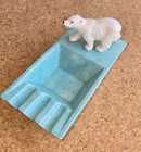 Vintage Mid Century Turquoise Blue Ceramic Ashtray Polar Bear Decor 8