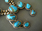 Native American Turquoise Sterl  Silver Squash Blossom Bead Snake Chain Necklace