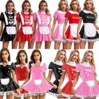 Us Women s Pvc Leather Maid Flare Dress Outfits Halloween French Cosplay Costume