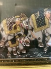 India Hinduism Tapestry Parade Of Elephants Colorful Hand Painted On Silk Framed