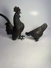 Vintage Rare Bronze Pair Of A Rooster And Hen Ca Late 19th Century Heavy