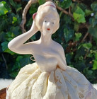 Antique Porcelain Half Doll Pin Cushion  Lace   Pink Ribbon