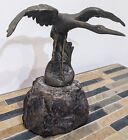 Antique Bronze Crane Heron Signed Statue Figure