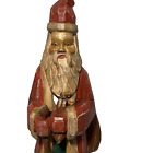 Vintage  Folk Art Handcarved Santa Claus German Father Christmas Green Figure