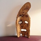 Vintage Hand Carved Romanian Wooden Folk Art Mask Wall Hanging 14  Rustic Decor