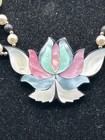 Vintage Lee Sands Lotus Flower   Mother Of Pearl  Inlay Statement Necklace