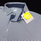 Puma Golf Polo Shirt -m Navy Blue White Stripe Mesh Stretch Poly Performance New