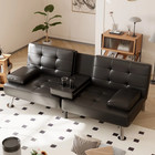 Futon Sofa Bed Convertible Folding Faux Leather Couch With 2 Cup Holders black