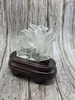 Clear Quartz Nine Tailed Fox Kitsune Hand Carved Crystal Figurine Wood Stand