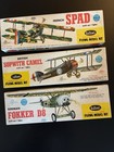 3-vintage 1950s  Guillow Wwi Model Kits  Spad  Sopwith  Fokker Unbuilt 