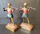 Pair Of Pompeian Bronze Sculptures Peter Pan Playing Flute 1920s-1940s