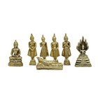 Miniature 7 Days Buddha Image Birthday Shakyamuni Pocket Amulet Brass Statue Set