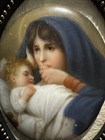 Antique Wagner Hand Painted Porcelain Weeping Madonna With Child In A Frame Sign