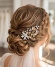 Handmade Vintage Gold Tone Floral Hair Comb     Crystal Rhinestone   Pearl Accents