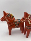 Pair Swedish Folk Art Dala Horse Handpainted Mid Century 