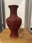Antique Chinese Red Cinnabar Lacquer Carved Vase