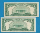 2- 5 00 1953-a Series Consecutive Blue Seal Silver Certificates  Gem New