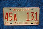 1973 Madison County Mississippi License Plate