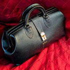 Fine Vintage Schell Black Leather Emdee Doctors Bag Perfect Elegant Hip Handbag