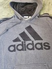 Adidas Men   s Xl Hoodie Gray Black Pullover Sweatshirt 3-stripes Sleeves