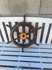 Vintage Wooden Ship Wheel  Helm Nautical Hanging Decor  Real Wood 24  Brass Vg