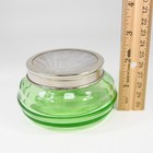 Vtg Art Deco Bottle Green Glass Vanity Makeup Powder Jar Silver Metal Shell Lid